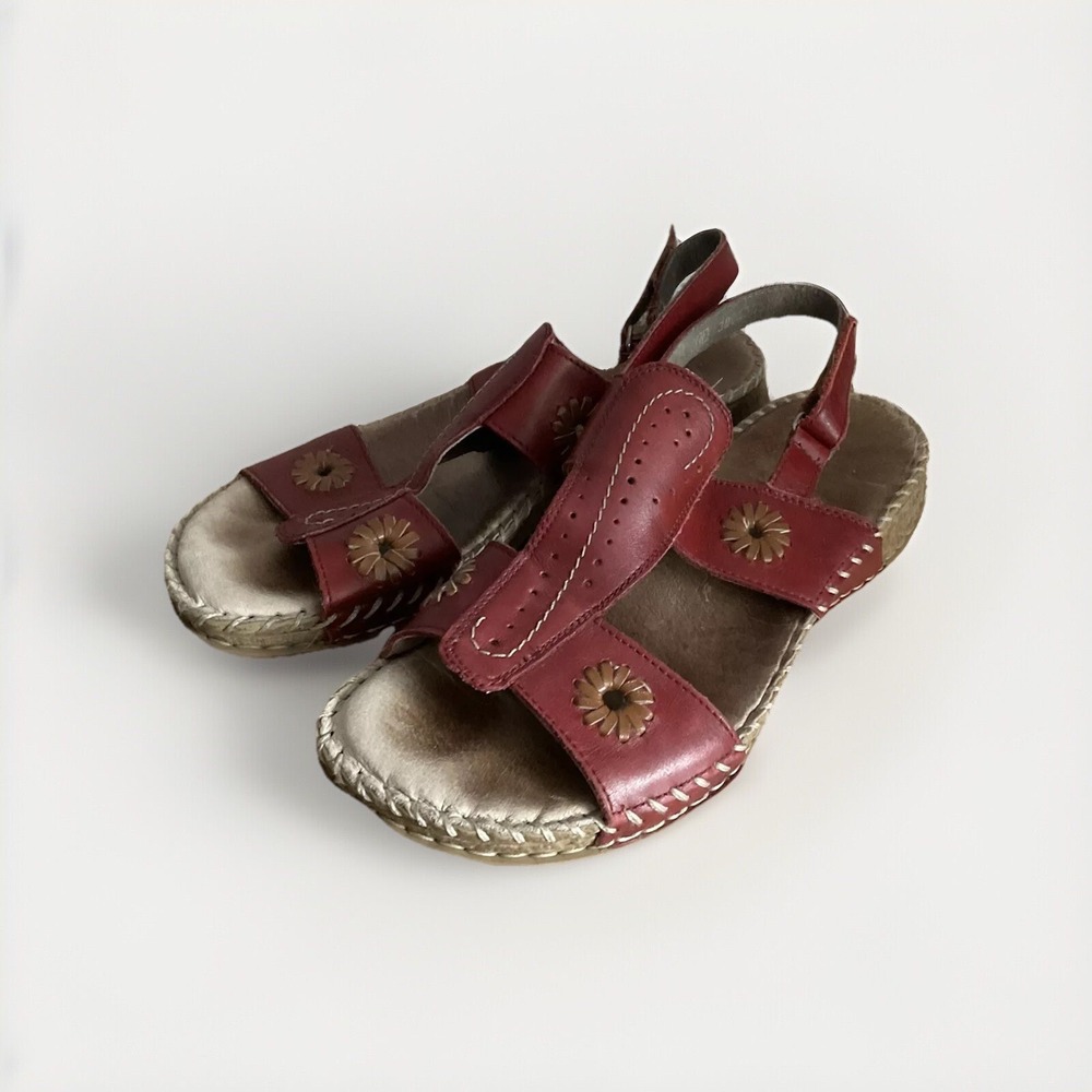 Rieker Women's Sandals Size 8 Red Leather Comfort Slingback Shoes Artsy